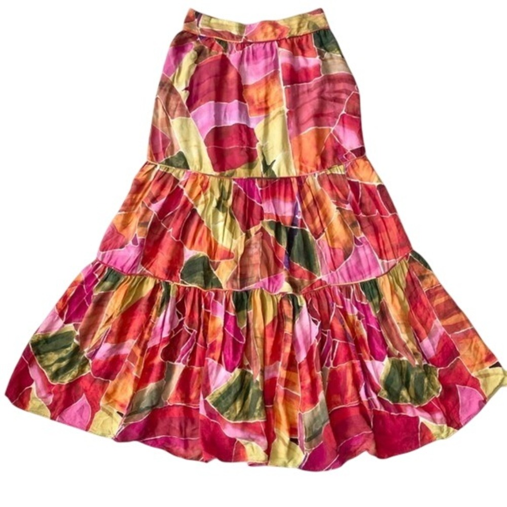 Farm Rio x Anthropologie Tiered Printed Patchwork Maxi Skirt Size S‎ Boho